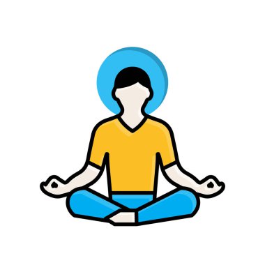 Farkındalık simgesi. Meditasyon ve yoga. Lotus, dairesel aura ile oturan kişi. Akıl sağlığı. Isometric tasarım biçimi