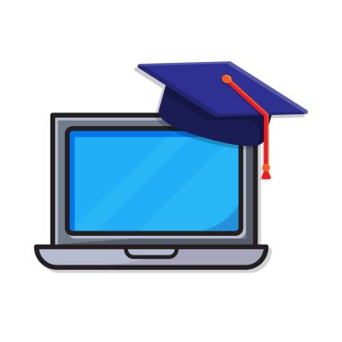 Eğitim ikonu. Online öğrenme. Laptopta mezuniyet şapkası. Akıllı, çalışkan, zeki. izometrik tasarım biçimi