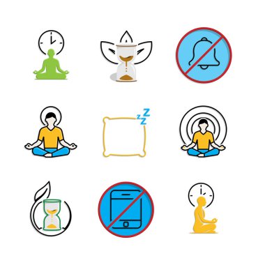 Farkındalık simgesi. Meditasyon ve yoga, bilgilendirme yok, meditasyon zamanlayıcısı, vs. Yaşam tarzları, meditasyon, egzersiz. karışık tasarım biçimi