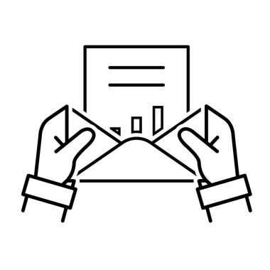 İş simgesi. Ortak doktorlarımız var. Paylaşılan zarf belgesini tutan iki el. İşbirliği, çevrimiçi, uzak. Tasarım biçimi