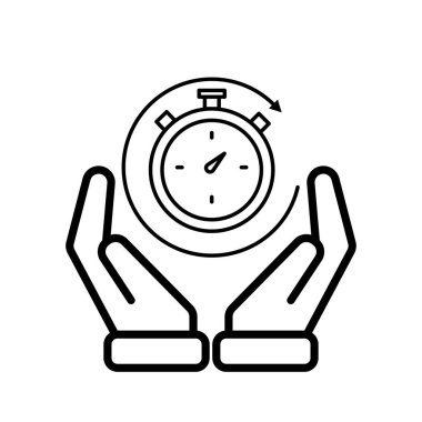 İş simgesi. Zaman izleyicisi iki elde. Dairesel ilerleme çubuğu olan karşı saat. İşbirliği, çevrimiçi, uzak. Tasarım biçimi