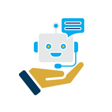 ai simgesi. Yapay zeka asistanı. Ses asistanı. Robot suratlı mikrofon. UI, eğitim, başvuru, markalaşma. Düz tasarım biçimi