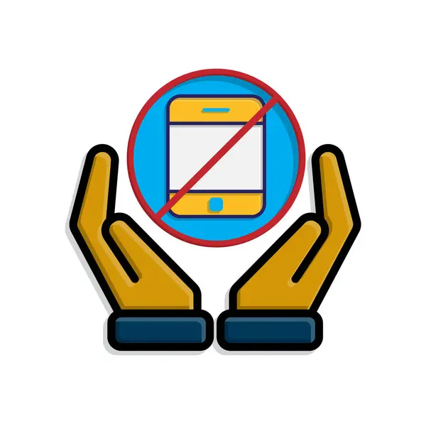 Farkındalık simgesi. İki elde telefon yok. Çapraz daire şeklinde bir cep telefonu. Akıl sağlığı. izometrik tasarım biçimi