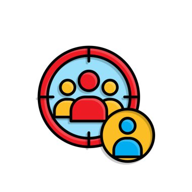 Pazarlama simgesi. Hedef kitle. Hedef çemberindeki bir kişinin silueti. Ürün, promosyon, piyasa. Isometric tasarım biçimi.