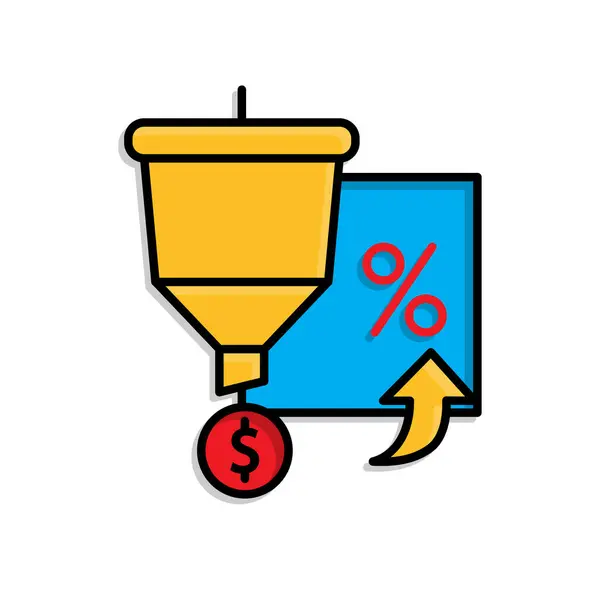 Pazarlama ikonu. Dönüştürme Oranı İyimserleştirme. Pazarlama huni oku yüzdeden yükseliyor. Ürün, promosyon, piyasa. Isometric tasarım biçimi.