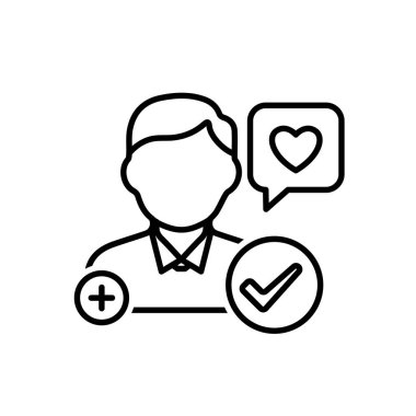 Pazarlama ikonu. Nüfuzlu pazarlama. Artı işaretleri, işaretleri ve aşk mesajları olan insanlar. Ürün, promosyon, piyasa. Tasarım biçimi.