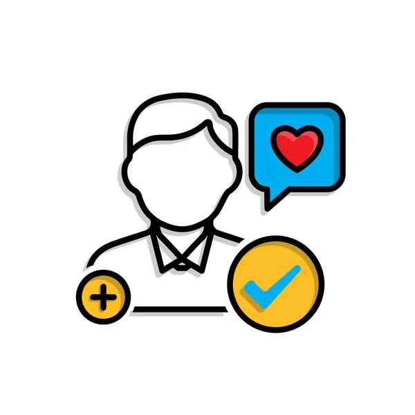 Pazarlama ikonu. Nüfuzlu pazarlama. Artı işaretleri, işaretleri ve aşk mesajları olan insanlar. Ürün, promosyon, piyasa. Karışık tasarım biçimi.