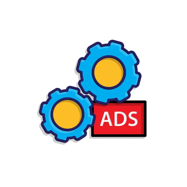 Pazarlama ikonu. Otomatik reklamlar. AdSense 'li iki vites. Ürün, promosyon, piyasa. Isometric tasarım biçimi.