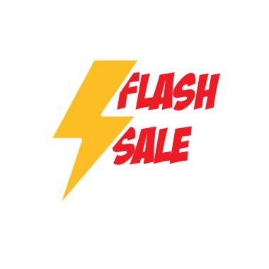 Flash Sale ikonu. E-Ticaret ve Terfi. Şimşek sembolü ve flaş satış başlığı. Dükkan, satış, market. Düz tasarım biçimi.