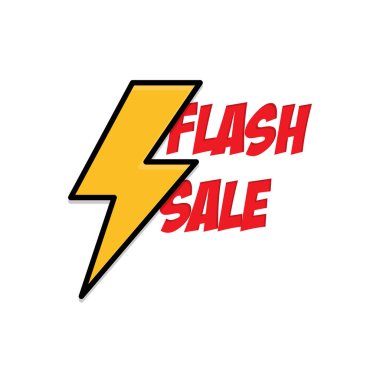 Flash Sale ikonu. E-Ticaret ve Terfi. Şimşek sembolü ve flaş satış başlığı. Dükkan, satış, market. Isometric tasarım biçimi.