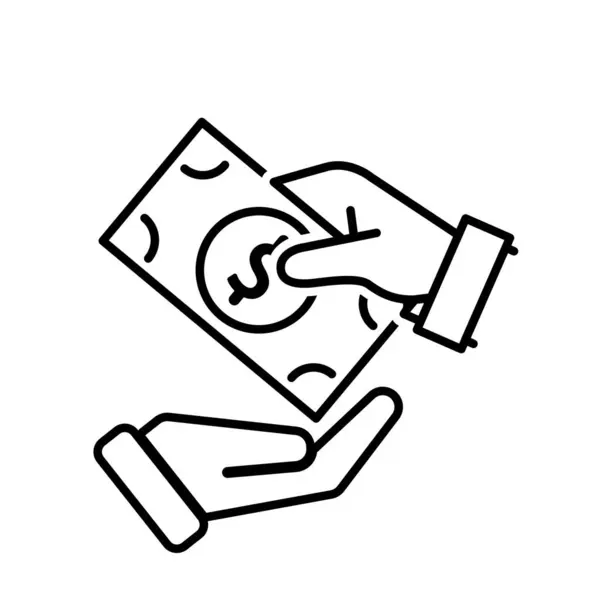 Ödeme ikonu. Ödeme yöntemleri ve e-ticaret. Dolar banknotlarıyla işlem yapan iki el. Dükkan, satış, market. özet tasarım biçimi.