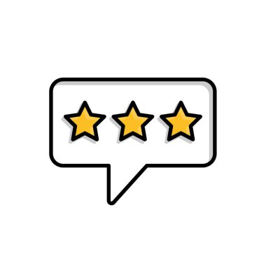 Beğeni simgesi. E-ticaret. Bir mesaj sembolünün içinde üç yıldız. Dükkan, satış, market. karışık tasarım biçimi.