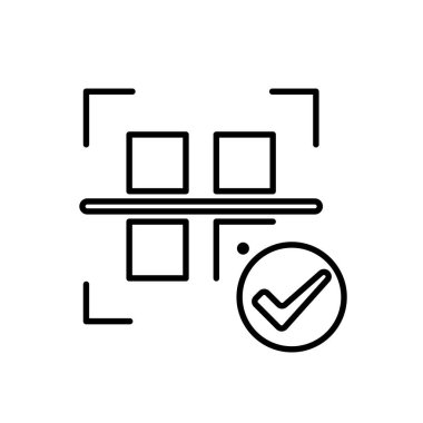 Başarılı simgeyi tara. E-ticaret. İşaretli barkod taraması. Dükkan, satış, market. özet tasarım biçimi.