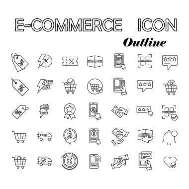E-Ticaret simgesi seti. Terfi, indirim, ödeme ve daha fazlası. Dükkan, satış, market. özet tasarım biçimi.