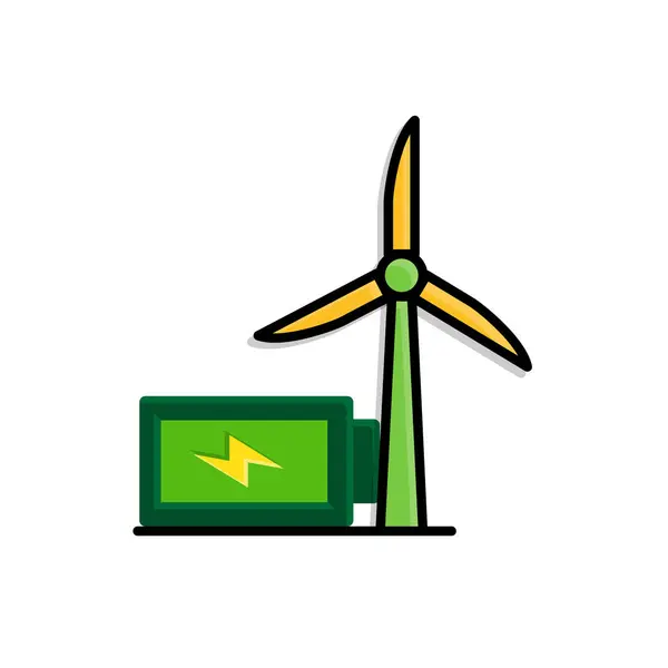 Yenilenebilir ikon. Sürdürülebilirlik vektörü. Enerji bataryalı rüzgar türbini. Yeniden kullan, geri dönüştür, web simgesi. Isometric tasarım biçimi