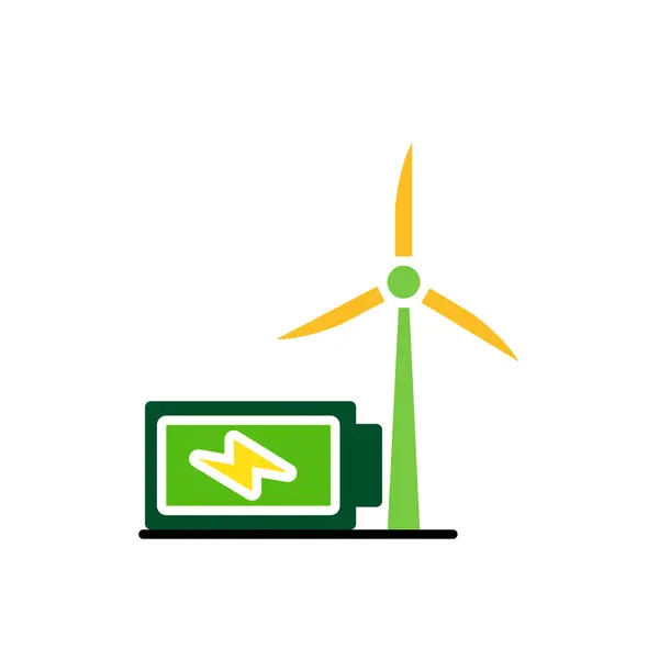 Yenilenebilir ikon. Sürdürülebilirlik vektörü. Enerji bataryalı rüzgar türbini. Yeniden kullan, geri dönüştür, web simgesi. düz tasarım biçimi