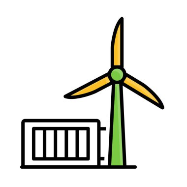 Yenilenebilir ikon. Sürdürülebilirlik vektörü. Bataryalı rüzgar türbini. Yeniden kullan, geri dönüştür, web simgesi. karışık tasarım biçimi