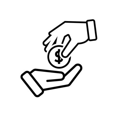 işlem simgesi. Para için. İki el para verir ve alır. Ödeme, iş, nakit. Tasarım biçimi