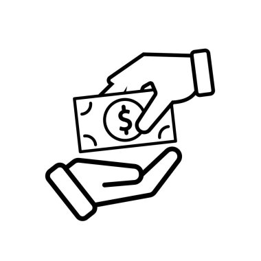 işlem simgesi. Para vermenin sembolü. İki el para verir ve alır. Ödeme, iş, nakit. Tasarım biçimi