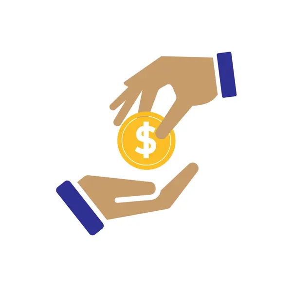 işlem simgesi. Para için. İki el para verir ve alır. Ödeme, iş, nakit. Düz tasarım biçimi