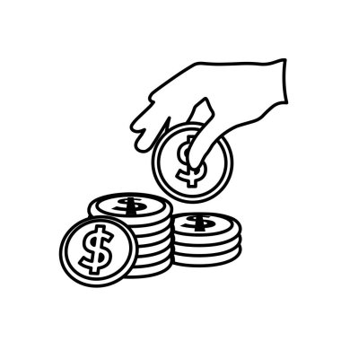 Para ikonu. Dolar sembolü. Yığınla altın ve yeşil banknot. Ödemeler, iş, nakit. Tasarım biçimi.