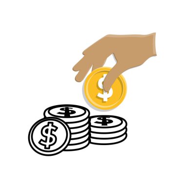 Para ikonu. Dolar sembolü. Yığınla altın ve yeşil banknot. Ödemeler, iş, nakit. Karışık tasarım biçimi.