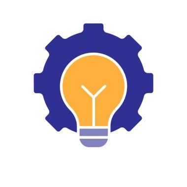 Otomasyon simgesi. Yapay zeka. Ortasında ışık olan bir vites. Otomatik, optimizasyon, kolaylık. Düz tasarım biçimi.