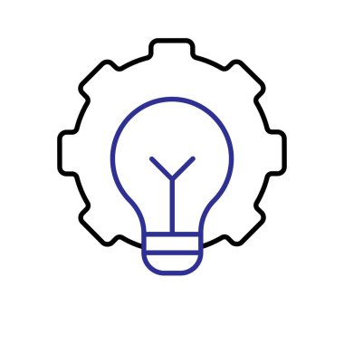 Otomasyon simgesi. Yapay zeka. Ortasında ışık olan bir vites. Otomatik, optimizasyon, kolaylık. Tasarım biçimi.