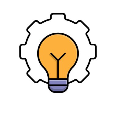 Otomasyon simgesi. Yapay zeka. Ortasında ışık olan bir vites. Otomatik, optimizasyon, kolaylık. Karışık tasarım biçimi.