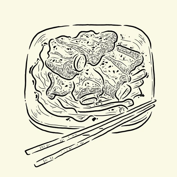 亚洲食品 甜酸苦辣 食品插图 线条风格 广告背景插图 — 图库矢量图片