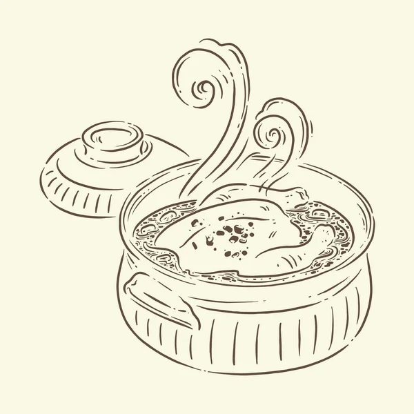 Sopa Frango Cozido Comida Tradicional Asiática Suplemento Nutricional Ilustração Gourmet — Vetor de Stock