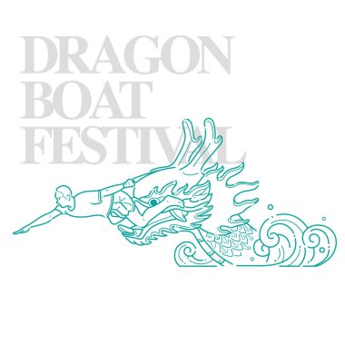 Ejderha Teknesi Festivali 'nin bir çizgisi tasviri. Ejderha teknesindeki sporcular bayrağı ele geçirmeye hazırlanıyor..