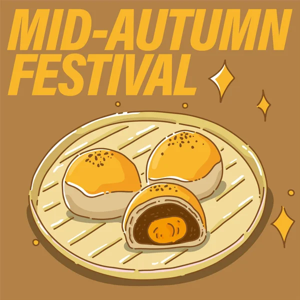 Tradisional Festival Pertengahan Musim Gugur Kelezatan Kue Kuning Telur Kue - Stok Vektor