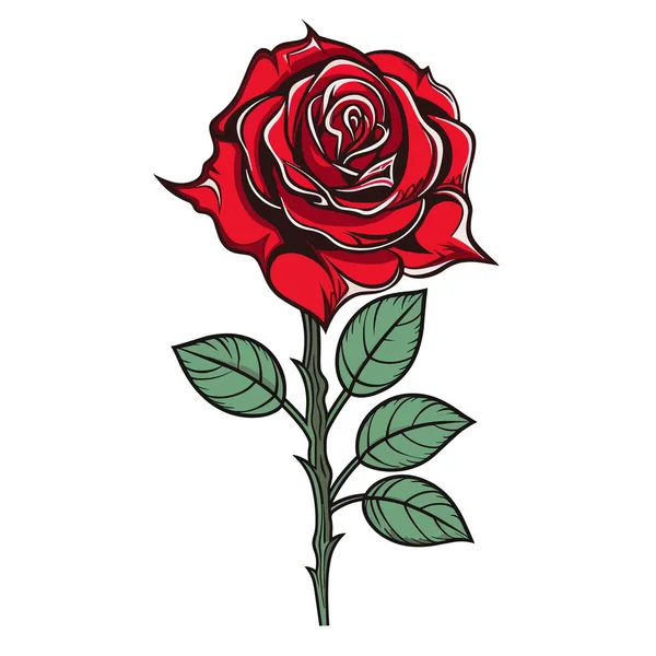 Red Rose Cartoon Style White Background Vector Art Illustration — Stock Vector
