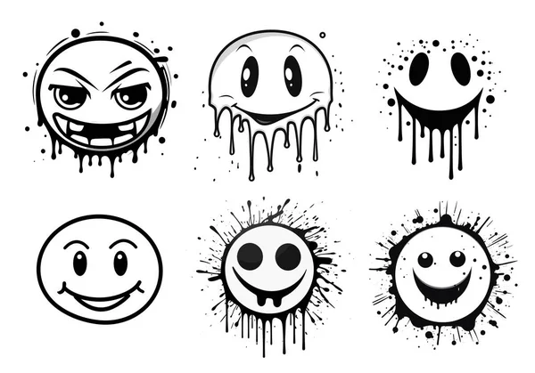 Graffiti Emojis Lächeln Schwarz Weißes Gesicht Mit Einer Spuckenden Pfütze — Stockvektor
