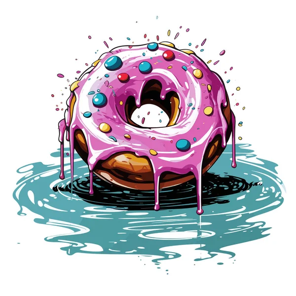 Donut Graffiti Con Esmalte Rosa Salpicaduras Ilustración Vectorial — Archivo Imágenes Vectoriales