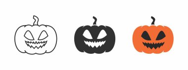 Cadılar bayramı balkabağı seti. balkabağı ve yüz simgeleri. Cadılar Bayramı vektör illüstrasyonu. Cadılar Bayramı parti sembolü