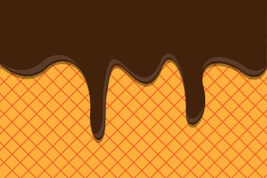 Waffle arka planında erimiş çikolata. Vektör illüstrasyonu