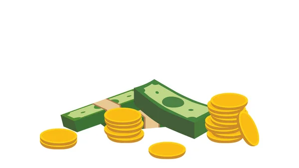3Dスタイルでお金とコインの山 白い背景でベクトル図を作成 — ストックベクタ