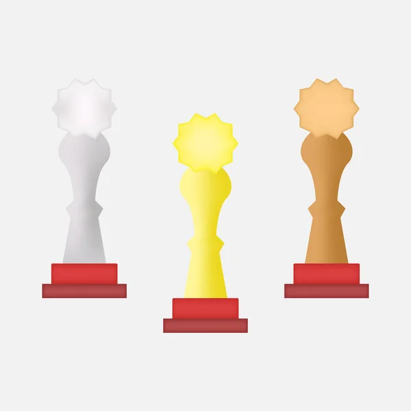 Altın Gümüş ve Bronz ödüller. Vektör illüstrasyonu 3d ile çizildi