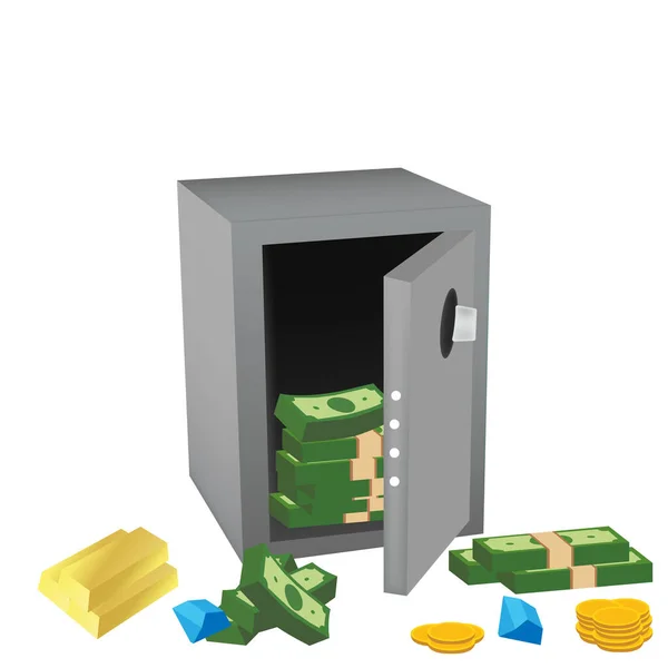 Vektor Illustration Eines Safes Mit Geld Münzen Und Schmuck — Stockvektor