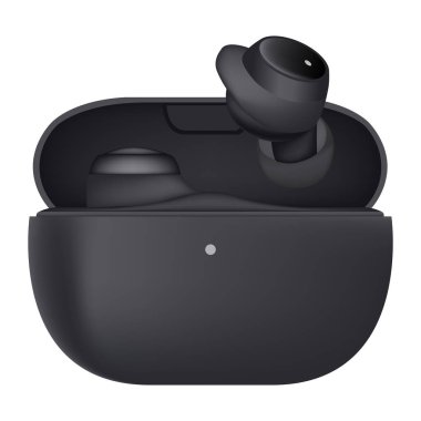 Siyah kulaklıkların, beyaz arka planda siyah çantalı vektör illüstrasyonu