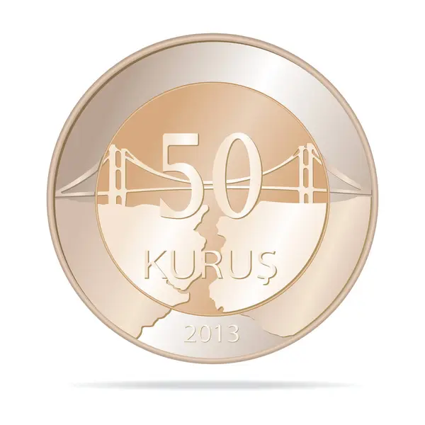 50 Türk Kurusu, vektör stili beyaz zemin üzerinde bir sikke, 3d