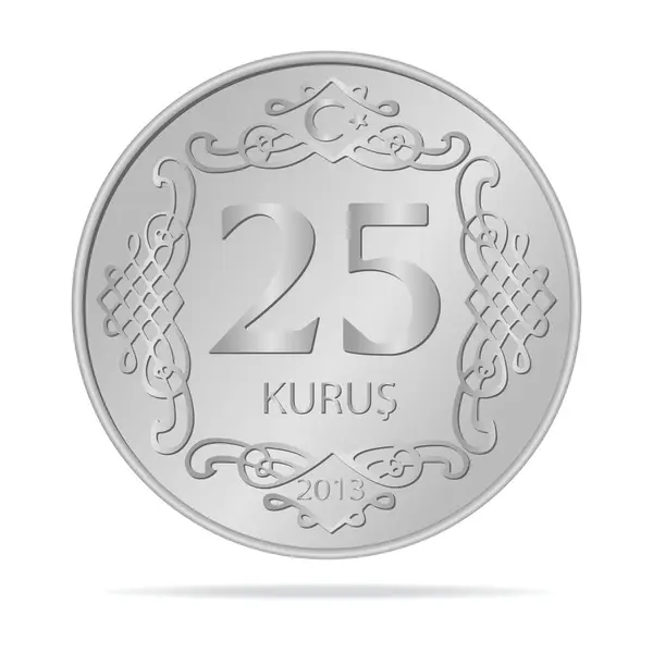 25 Türk Kurusu, vektör biçiminde beyaz zemin üzerinde bir sikke, 3d