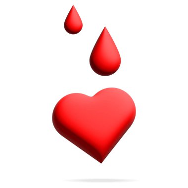 Üzerinde damlacıklar olan kırmızı bir kalp beyaz arkaplanda vektör grafikleri.