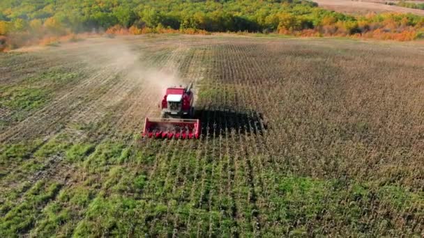 Wheat Crop Harvester Machine Harvesting Golden Ripe Wheat Field — Stock Video