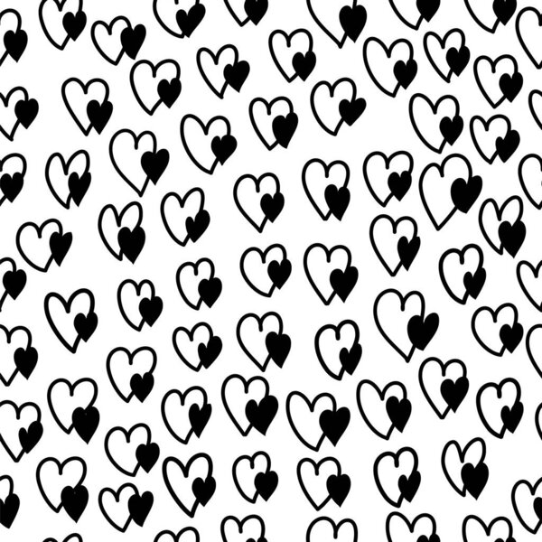 Abstract seamless heart pattern. Hand drawn hearts. Black and white illustration. Vector.