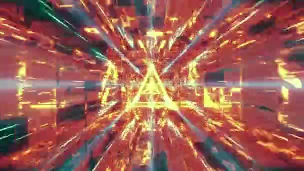 Triángulos Espiral Colores Espacio Futurista Abstracto Fondo Estilo Cibernético Música — Vídeo de stock