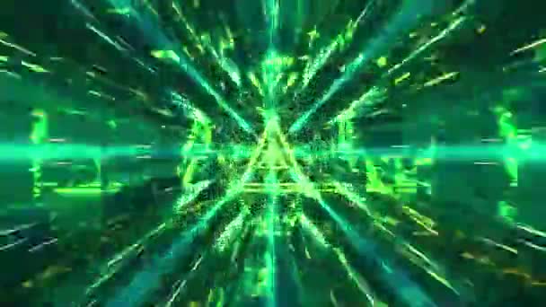 Triángulos Espiral Colores Espacio Futurista Abstracto Fondo Estilo Cibernético Música — Vídeos de Stock