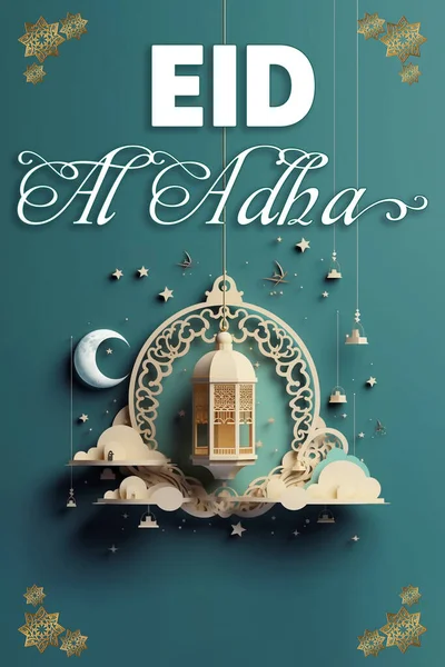 Illustrazione Vettoriale Eid Adha Mubarak Celebrazione Con Calligrafia Araba — Foto Stock